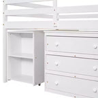 Lit mezzanine bas grand format Luxystar avec bureau roulant, 3 tiroirs et étagères