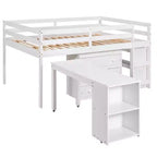 Lit mezzanine bas grand format Luxystar avec bureau roulant, 3 tiroirs et étagères