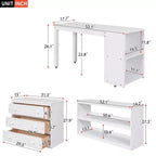 Lit mezzanine bas grand format Luxystar avec bureau roulant, 3 tiroirs et étagères