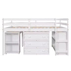 Lit mezzanine bas grand format Luxystar avec bureau roulant, 3 tiroirs et étagères