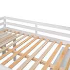 Lit mezzanine bas grand format Luxystar avec bureau roulant, 3 tiroirs et étagères