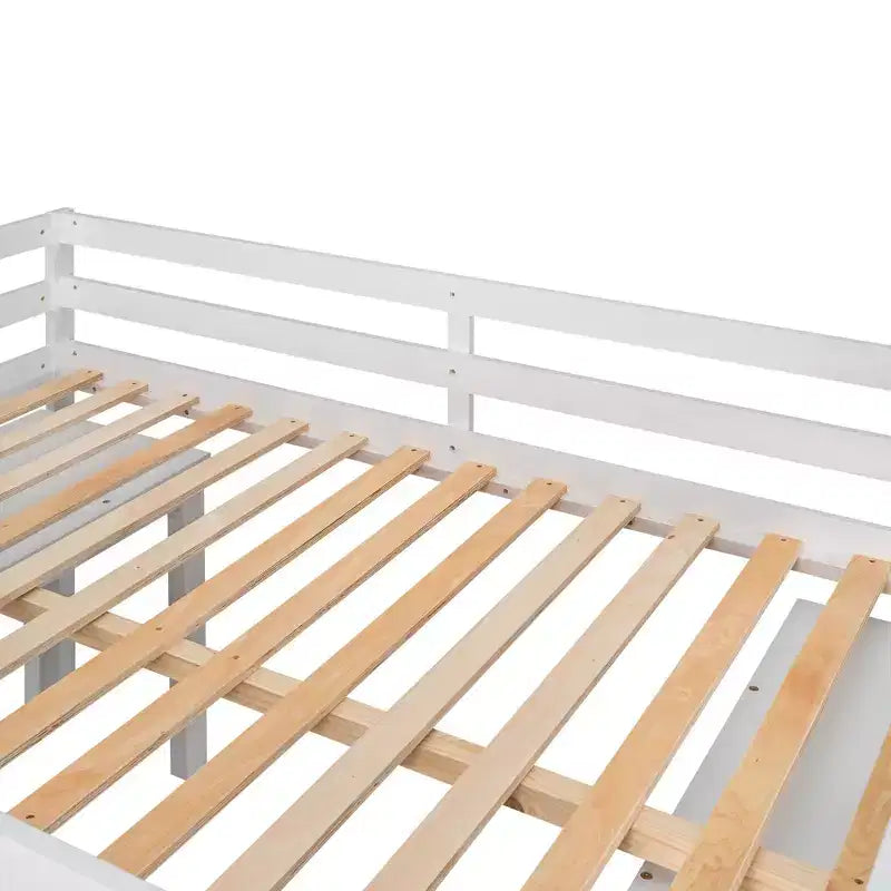 Lit mezzanine bas grand format Luxystar avec bureau roulant, 3 tiroirs et étagères