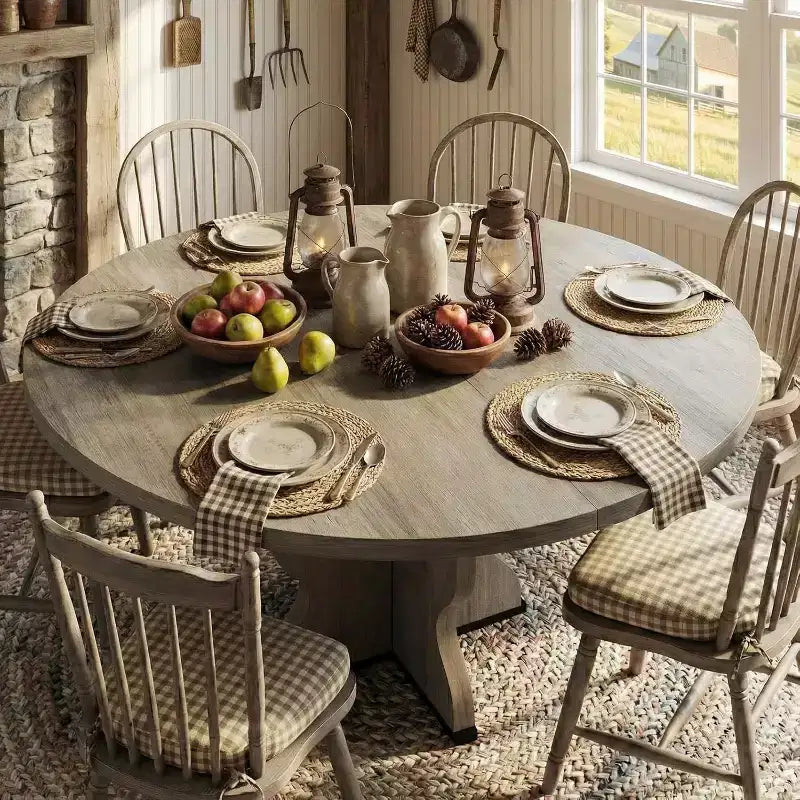 Table à manger ronde extensible de 63 pouces pour 4 à 8 personnes, table de cuisine ovale de style rustique avec cadre métallique robuste et pieds plus larges pour appartements