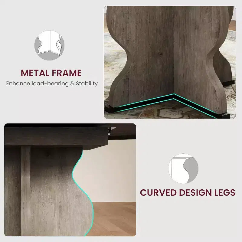 Table à manger ronde extensible de 63 pouces pour 4 à 8 personnes, table de cuisine ovale de style rustique avec cadre métallique robuste et pieds plus larges pour appartements