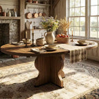 Table à manger ronde extensible de 63 pouces pour 4 à 8 personnes, table de cuisine ovale de style rustique avec cadre métallique robuste et pieds plus larges pour appartements