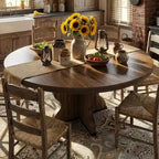 Table à manger ronde extensible de 63 pouces pour 4 à 8 personnes, table de cuisine ovale de style rustique avec cadre métallique robuste et pieds plus larges pour appartements