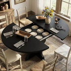 Table à manger ronde extensible de 63 pouces pour 4 à 8 personnes, table de cuisine ovale de style rustique avec cadre métallique robuste et pieds plus larges pour appartements