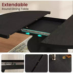 Table à manger ronde extensible de 63 pouces pour 4 à 8 personnes, table de cuisine ovale de style rustique avec cadre métallique robuste et pieds plus larges pour appartements