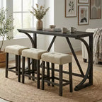 GDFStudio Carter Transitional Wood 3-Piece Counter Height Dining Set with USB Charging Table and Biscuit-Tufted Upholstered Stools