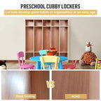 Casier de rangement scolaire à 5 sections pour enfants, casier de classe en bois à 3 niveaux avec 10 compartiments et 5 crochets, casier mobile de garderie avec 4 roulettes