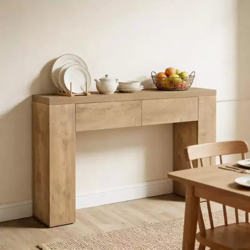 Console GDFStudio Bristol de 63 pouces en grain de bois avec tiroirs cachés