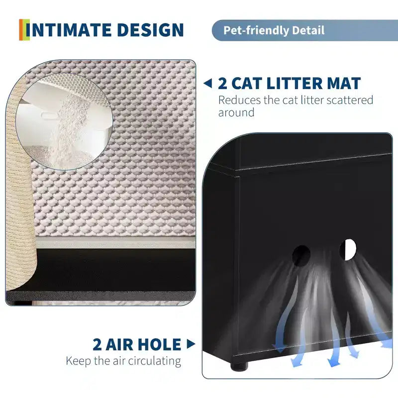 Double litière pour 2 chats, meuble double dissimulé, tapis de marquage et poteau en sisal, table d'appoint moderne anti-chiens, grande maison pour chat de rangement