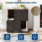Double litière pour 2 chats, meuble double dissimulé, tapis de marquage et poteau en sisal, table d'appoint moderne anti-chiens, grande maison pour chat de rangement