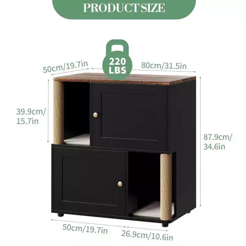 Double litière pour 2 chats, meuble double dissimulé, tapis de marquage et poteau en sisal, table d'appoint moderne anti-chiens, grande maison pour chat de rangement