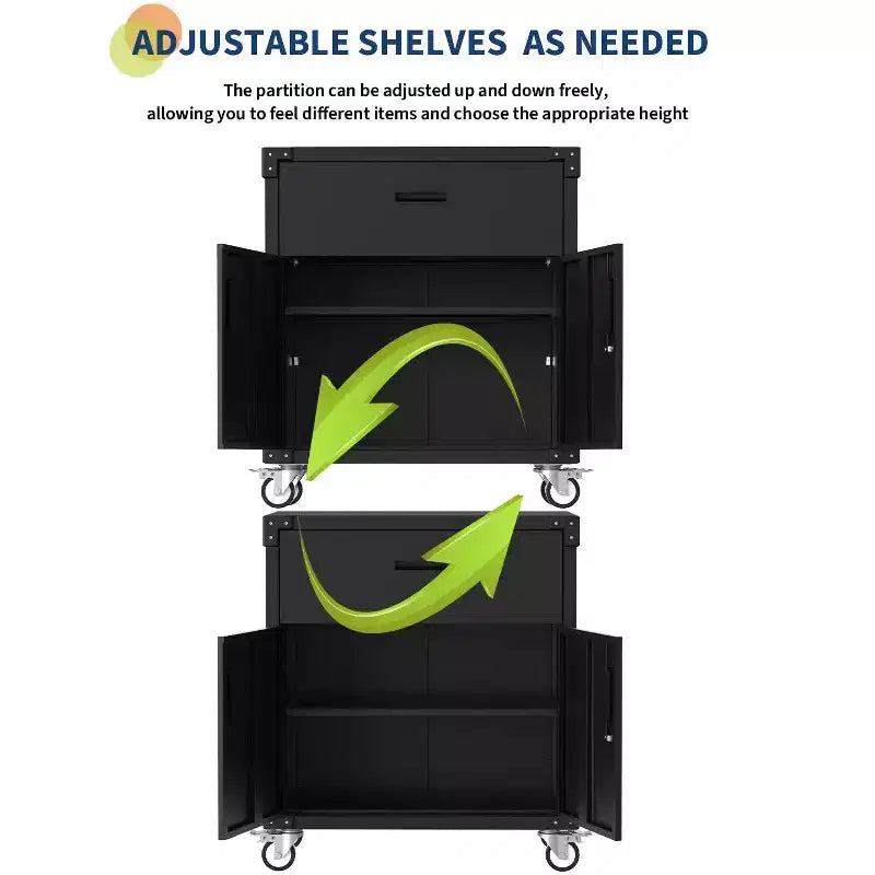 Garvee 35.4 Armoire de rangement métallique, armoire à outils roulante robuste avec 2 portes et tiroir pour la maison, le bureau, noir