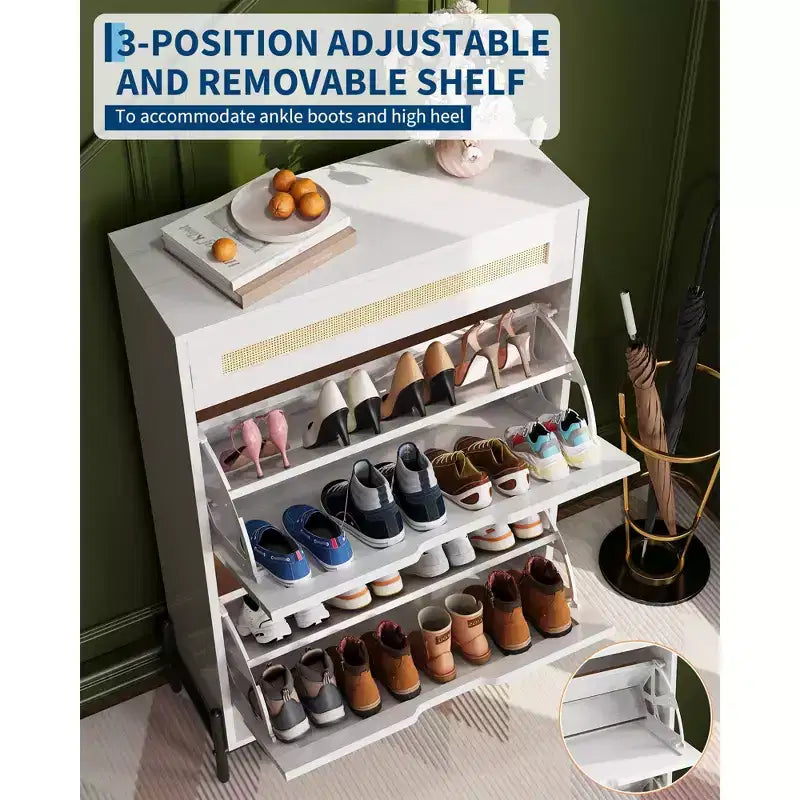 Meuble à chaussures en rotin Acekool, organisateur à 3 niveaux avec tiroirs et étagères réglables, rangement d'entrée peu encombrant