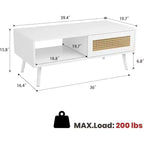 Table basse bohème en bois avec portes coulissantes en rotin et étagère de rangement, table centrale de style Mid-Century avec compartiments cachés pour salon et chambre