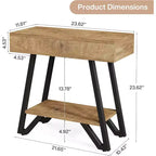 Table d'appoint Lantine : Design étroit avec étagères de rangement, convient au salon, à la chambre, aux petits espaces ; finition naturelle.