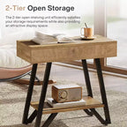 Table d'appoint Lantine : Design étroit avec étagères de rangement, convient au salon, à la chambre, aux petits espaces ; finition naturelle.