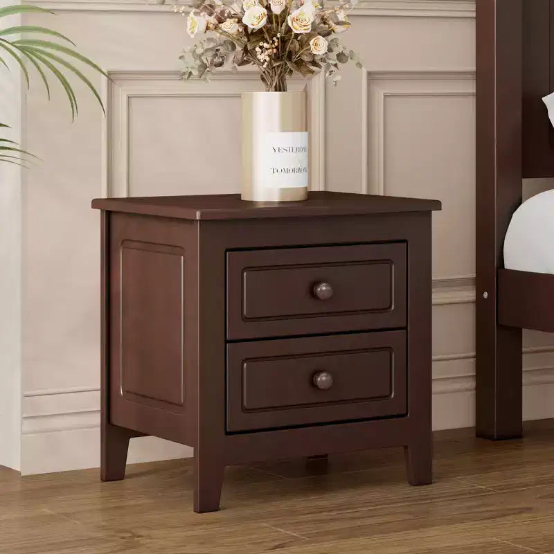 Mid-Century Modern Nightstand LED/Night Light 2-Drawer Solid Wood (WF308187AAD)