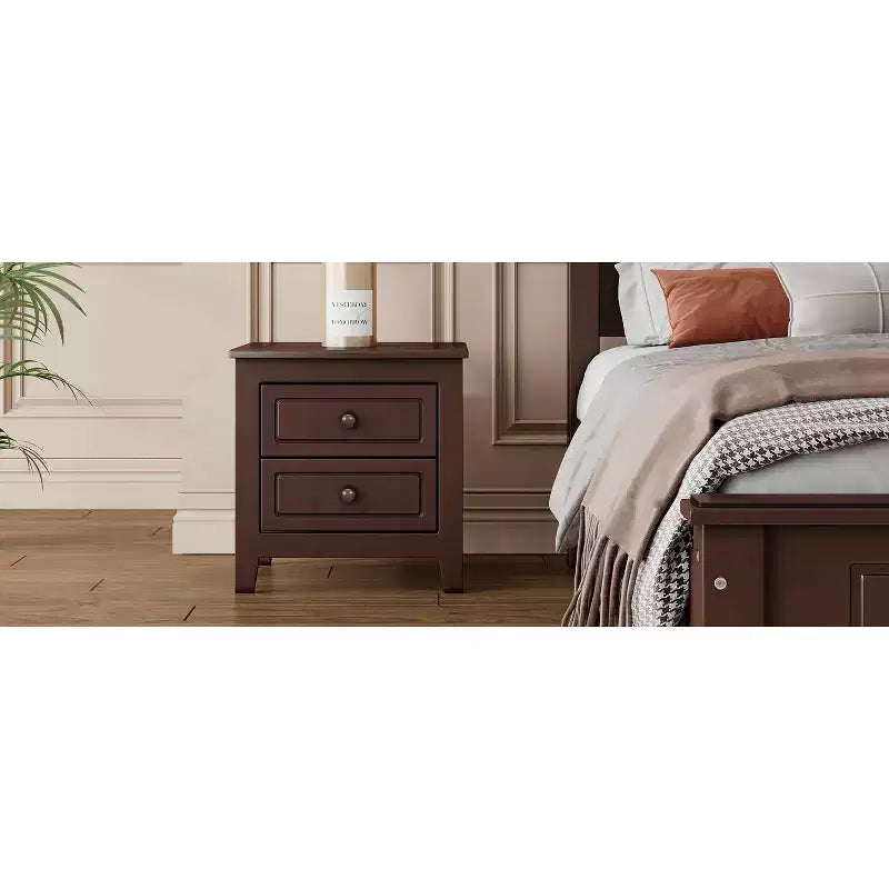 Table de chevet moderne du milieu du siècle avec LED/veilleuse, 2 tiroirs, en bois massif (WF308187AAD)
