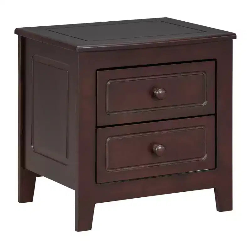 Table de chevet moderne du milieu du siècle avec LED/veilleuse, 2 tiroirs, en bois massif (WF308187AAD)