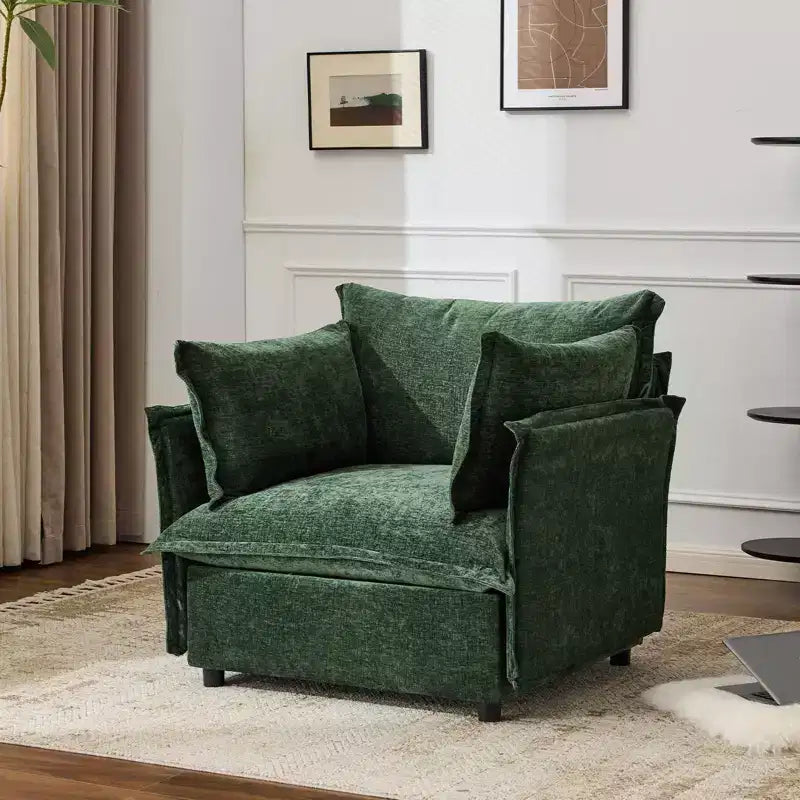 VINGLI Fauteuils d'appoint, Vert 34 Largeur Fauteuil de Lecture Surdimensionné Fauteuil Rembourré Tissu Chenille Doux Chaises de Salon Canapé