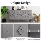 GDFStudio Surachai Buffet en bois moderne avec 4 portes géométriques sculptées à la main et étagères réglables