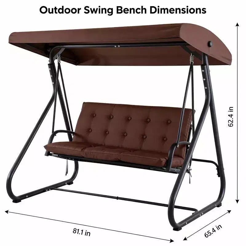 Balançoire-planeur de jardin convertible à 3 places, auvent réglable, coussins amovibles, capacité de charge de 340 kg, coussins amovibles, cadre métallique robuste