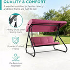 Balançoire-planeur de jardin convertible à 3 places, auvent réglable, coussins amovibles, capacité de charge de 340 kg, coussins amovibles, cadre métallique robuste