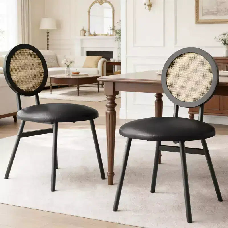 Chaises de salle à manger en rotin avec assise rembourrée épaisse et pieds en métal pour salon