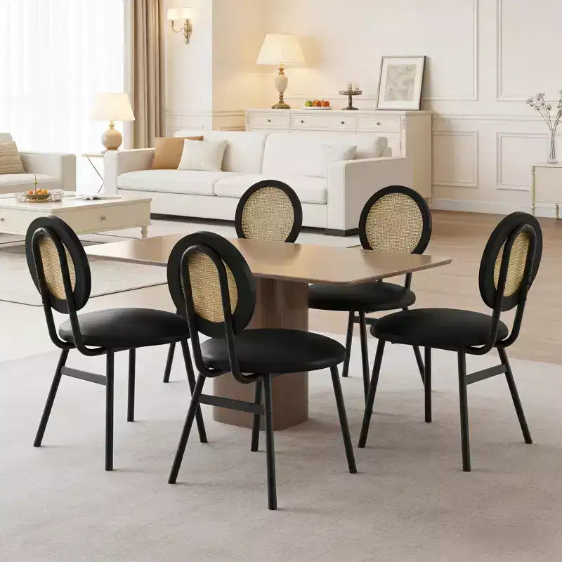 Chaises de salle à manger en rotin avec assise rembourrée épaisse et pieds en métal pour salon