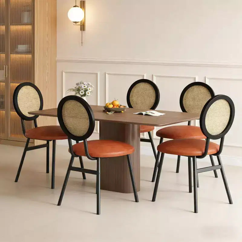 Chaises de salle à manger en rotin avec assise rembourrée épaisse et pieds en métal pour salon