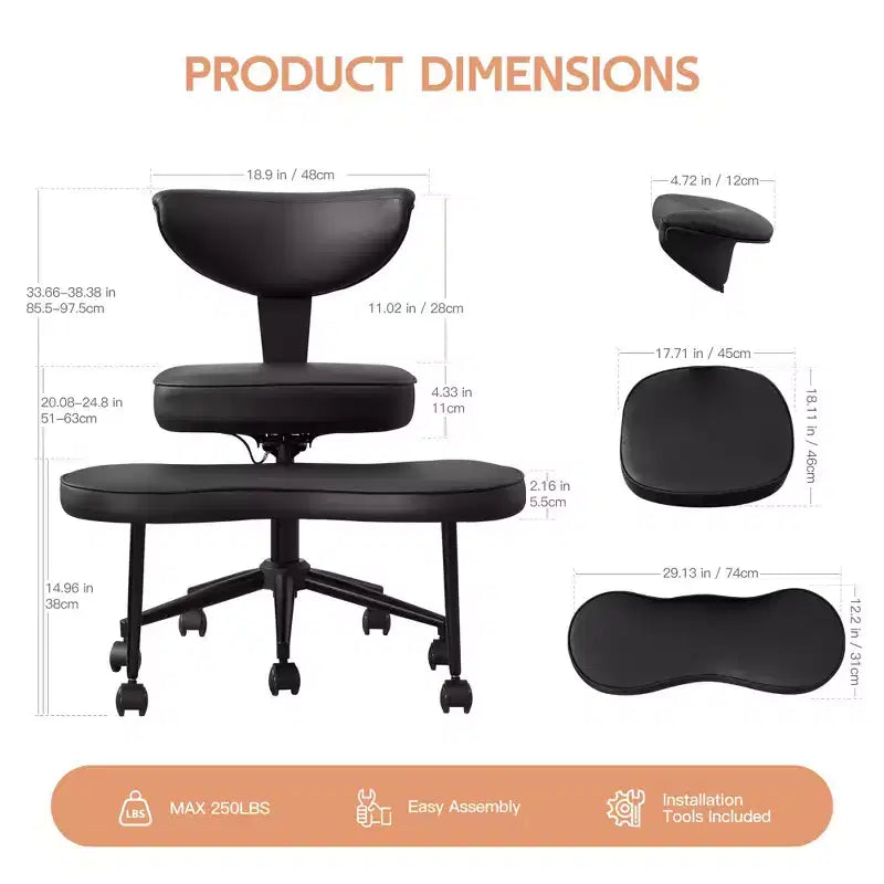Chaise de bureau ergonomique à pattes croisées avec support lombaire, chaise de méditation pivotante à 360°