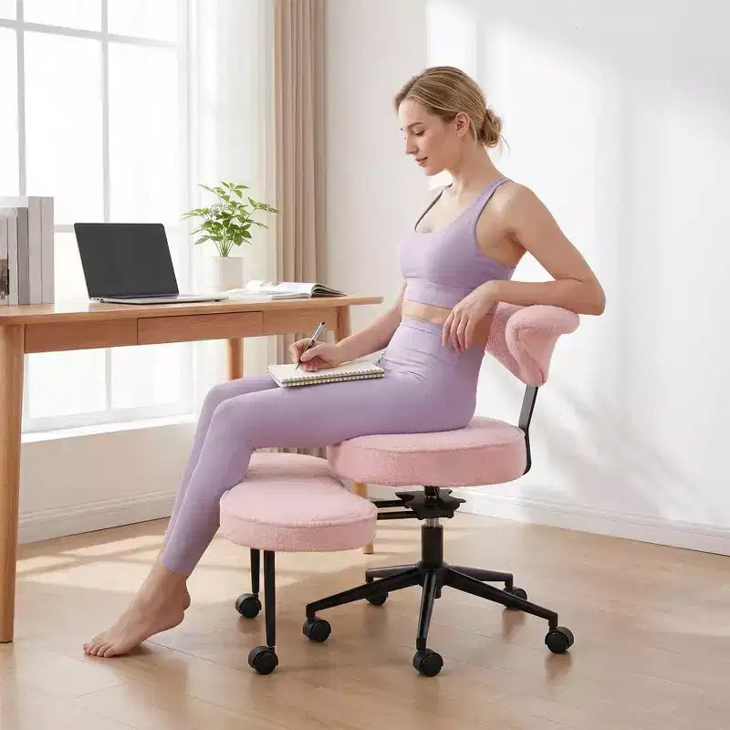 Chaise de bureau ergonomique à pattes croisées avec support lombaire, chaise de méditation pivotante à 360°