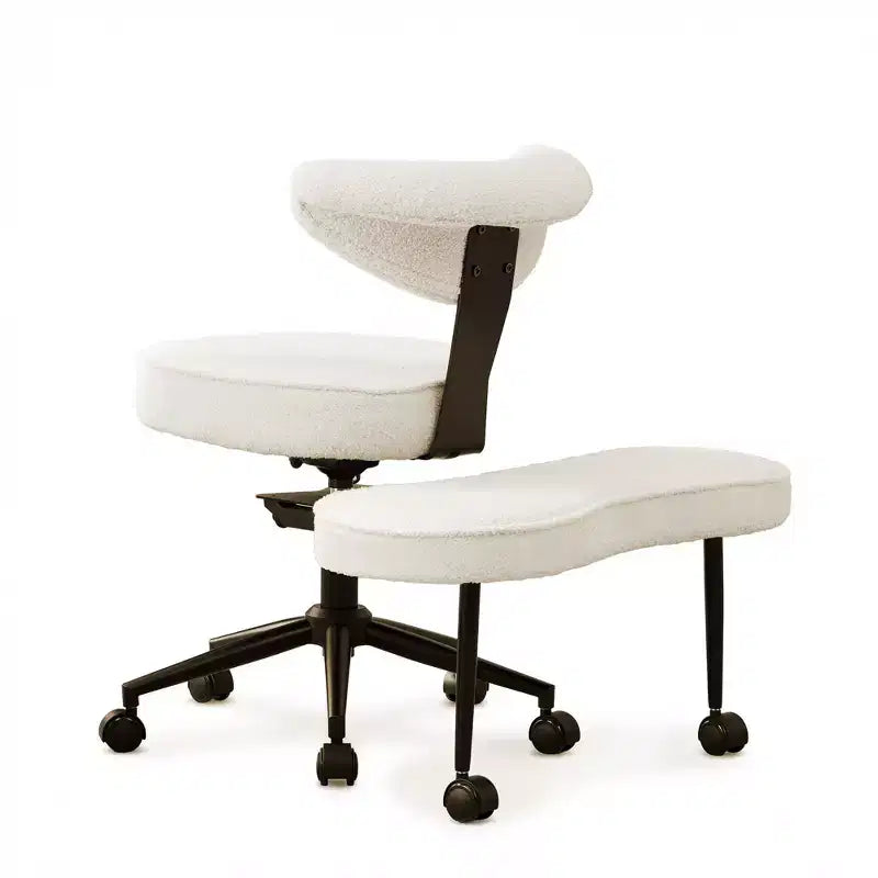 Chaise de bureau ergonomique à pattes croisées avec support lombaire, chaise de méditation pivotante à 360°