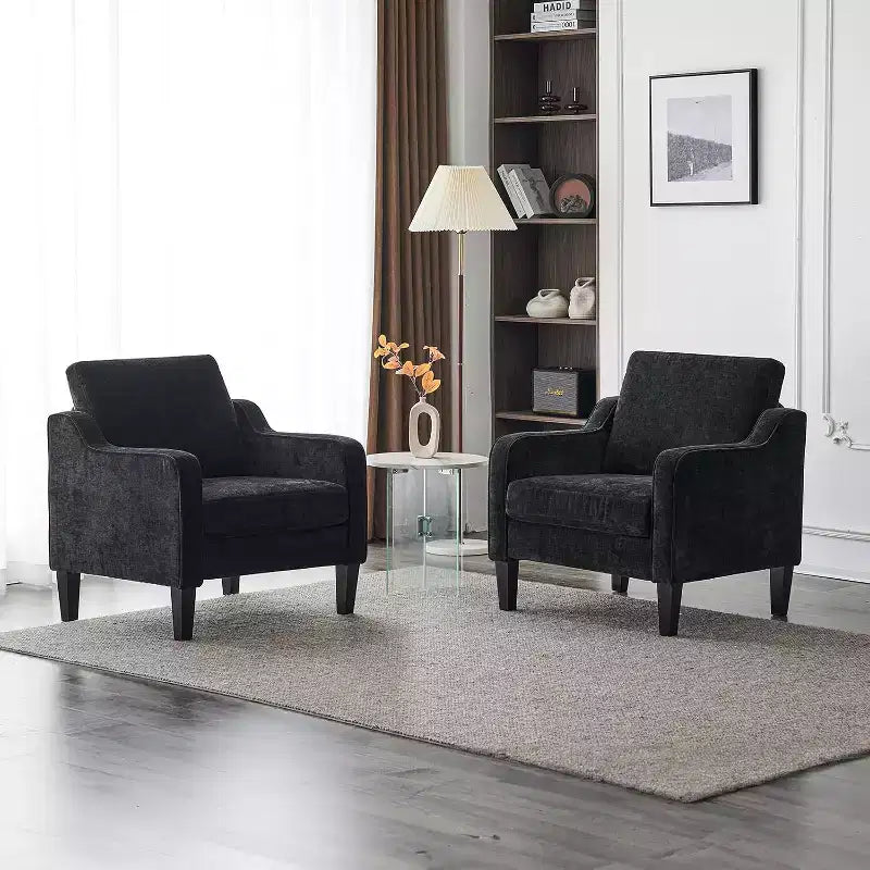 VINGLI Chaises de salon, fauteuil d'appoint noir, coussin d'assise de 14 cm d'épaisseur, chaise confortable en chenille douce, fauteuil tapissé.