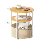 Table d'appoint ronde à 3 niveaux avec panier de rangement, table de chevet petite, de 60 cm de hauteur, pour salon, chambre à coucher