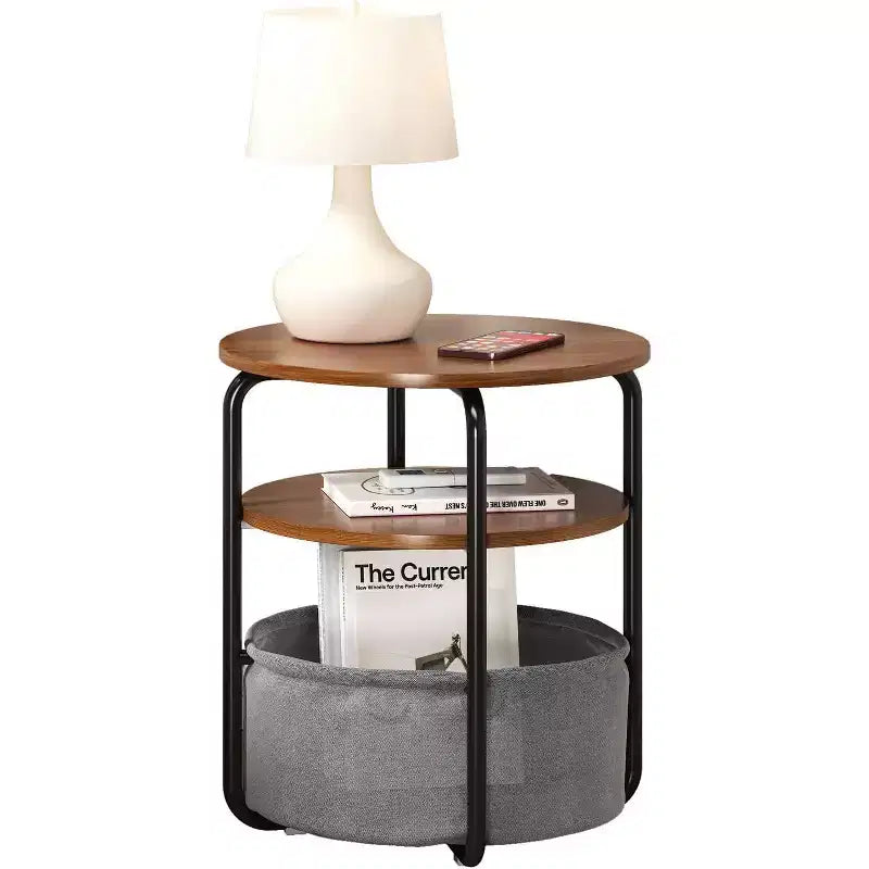 Table d'appoint ronde à 3 niveaux avec panier de rangement, table de chevet petite, de 60 cm de hauteur, pour salon, chambre à coucher