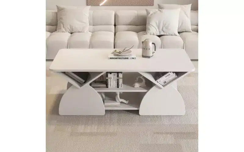 Table basse rectangulaire avec étagères ouvertes et cadre en bois composite, table de rangement facile à assembler pour le salon ou le bureau à domicile