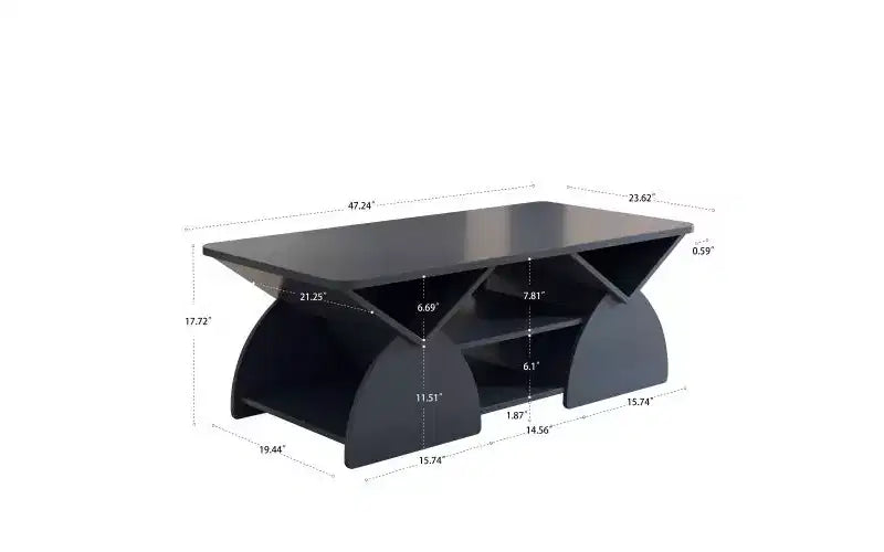 Table basse rectangulaire avec étagères ouvertes et cadre en bois composite, table de rangement facile à assembler pour le salon ou le bureau à domicile