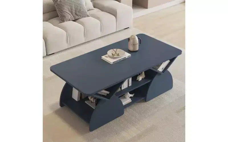 Table basse rectangulaire avec étagères ouvertes et cadre en bois composite, table de rangement facile à assembler pour le salon ou le bureau à domicile