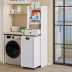 Meuble de rangement de salle de bain ELECWISH, Meuble de rangement autoportant avec panier à linge coulissant amovible, Armoire haute avec étagères et tiroir