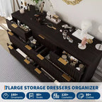 Commode COZONY 54 po de large à 7 tiroirs cannelés, commode moderne en bois incurvé avec rangement de table