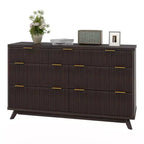 Commode COZONY 54 po de large à 7 tiroirs cannelés, commode moderne en bois incurvé avec rangement de table