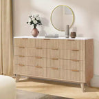 Commode COZONY 54 po de large à 9 tiroirs, coffre moderne en bois avec motif ondulé cannelé et poignées métalliques