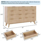 Commode COZONY 54 po de large à 9 tiroirs, coffre moderne en bois avec motif ondulé cannelé et poignées métalliques