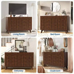 Commode COZONY 54 po de large à 9 tiroirs, coffre moderne en bois avec motif ondulé cannelé et poignées métalliques