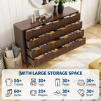 Commode COZONY 54 po de large à 9 tiroirs, coffre moderne en bois avec motif ondulé cannelé et poignées métalliques