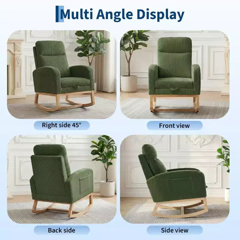 Fauteuil à bascule de puériculture avec repose-pieds réglable – Rocker planeur capitonné avec poche latérale pour salon, chambre, chambre de bébé